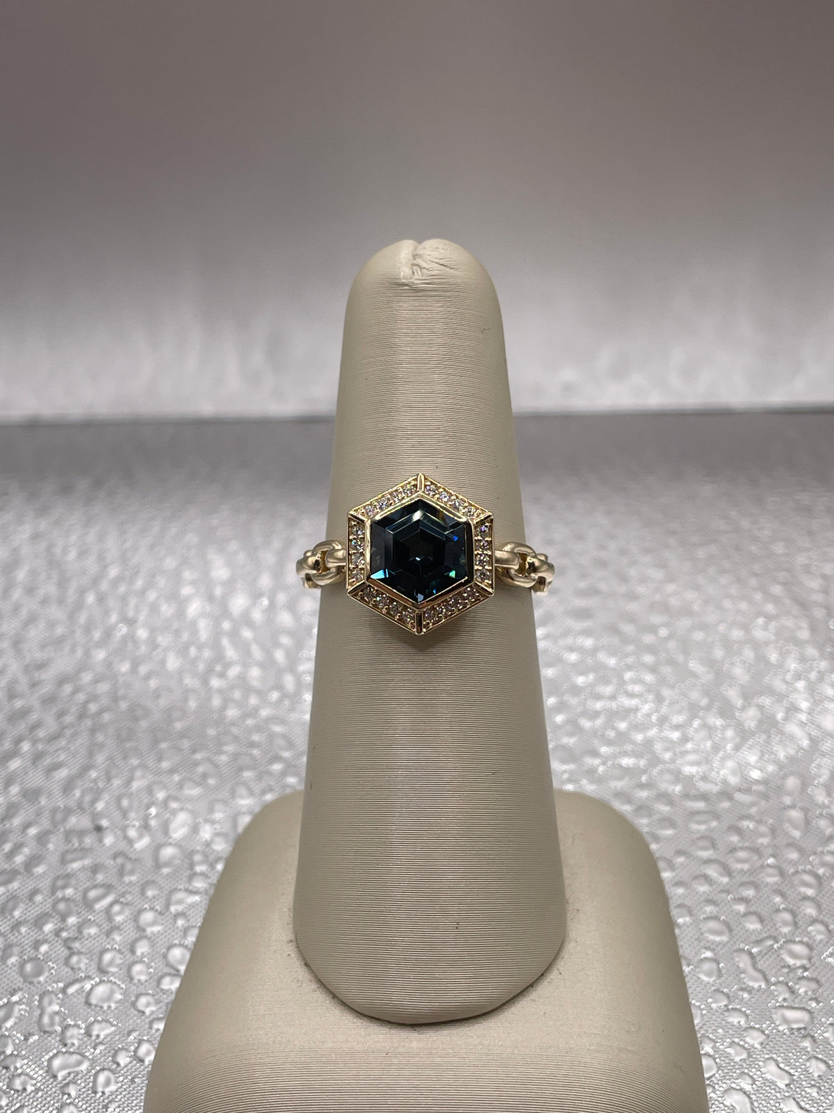 14k Yellow Gold London Blue Topaz and Diamond Ring