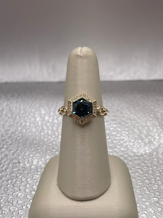 14k Yellow Gold London Blue Topaz and Diamond Ring