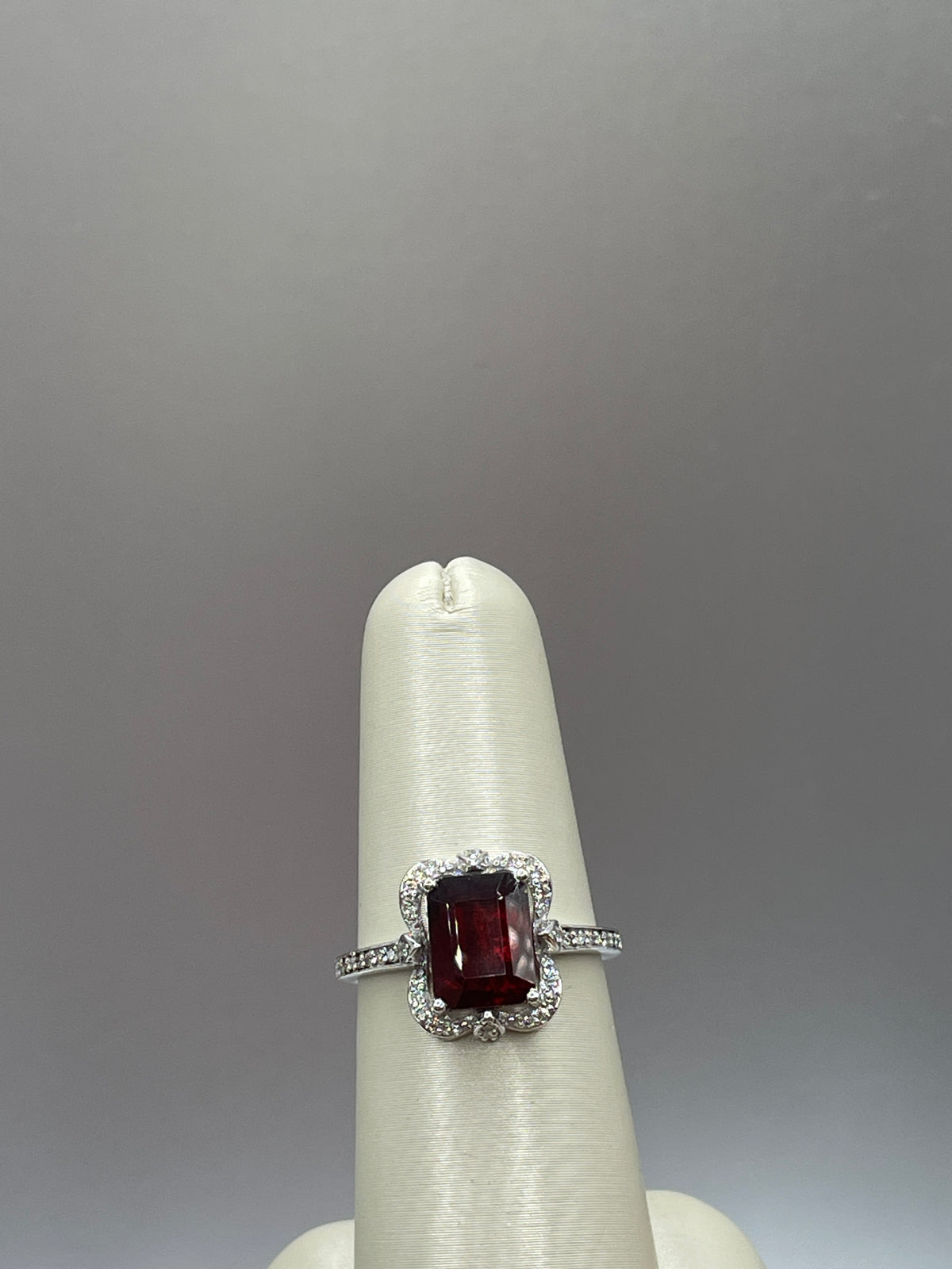 14k white Gold Garnet and Diamond Ring