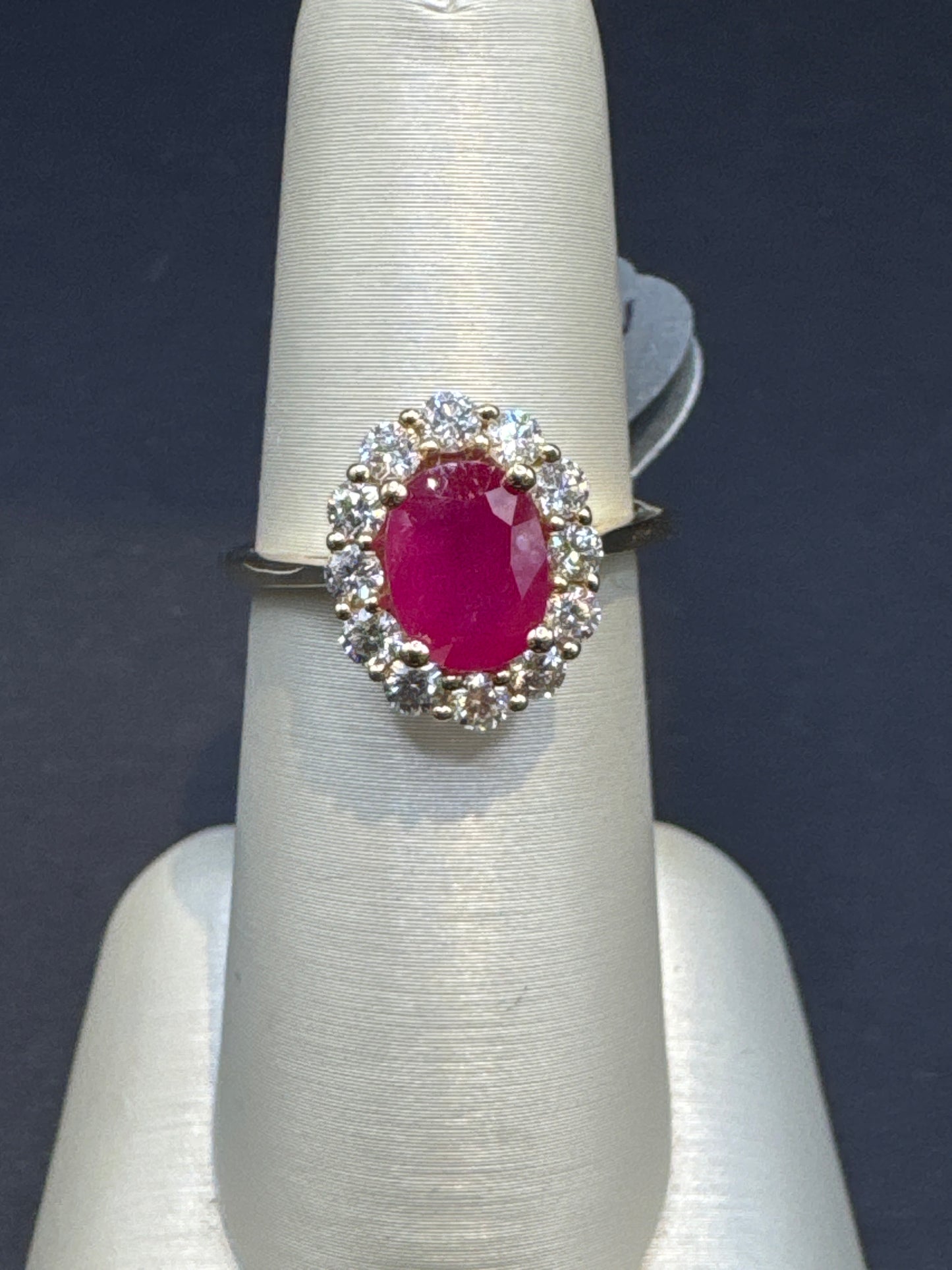 8x6mm Oval Ruby Ring with 12-Diamond Halo | 5/8 CTW in 14k White Gold