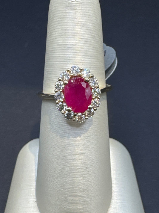 8x6mm Oval Ruby Ring with 12-Diamond Halo | 5/8 CTW in 14k White Gold