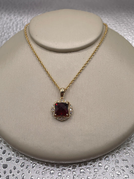 14k Gold Garnet and Diamond Pendant Necklace
