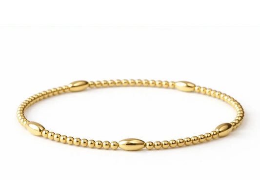 Classic Oval All Gold Bracelet with Rice Bead