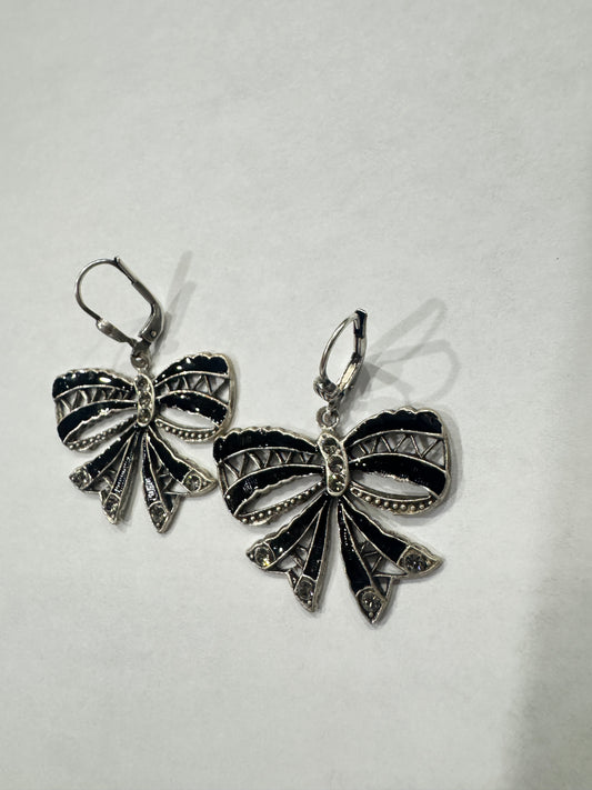 Black Enamel Bows in Silver