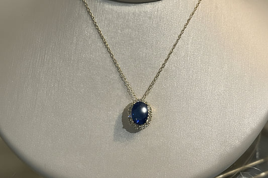 10K Yellow Gold Oval Sapphire & Diamond Pendant Necklace – 1.10 CTW