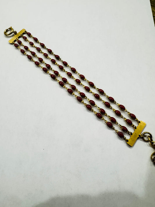 Coral Red Enameled Chain Bracelet