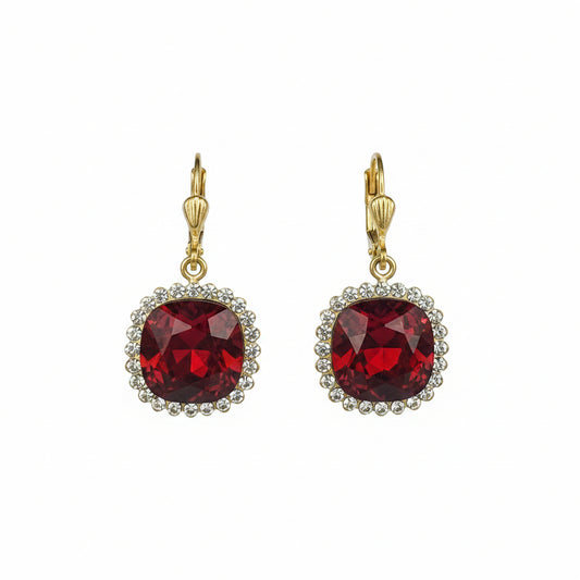 Red Cushion Cut Crystal with Clear Halo