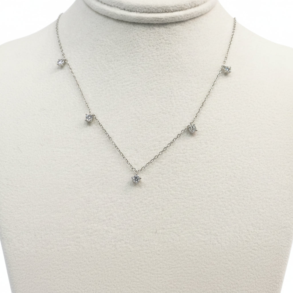 14K White Gold and Diamond Station Necklace