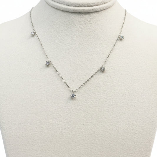 14K White Gold and Diamond Station Necklace