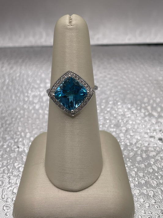 Blue Topaz with Diamond Halo