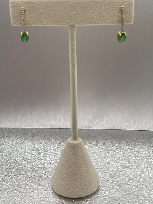 10k Yellow Gold Emerald and Diamond drop Earrings