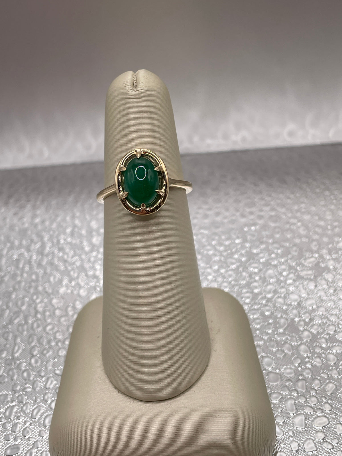 14k Gold and Cabochon natural Emerald Ring