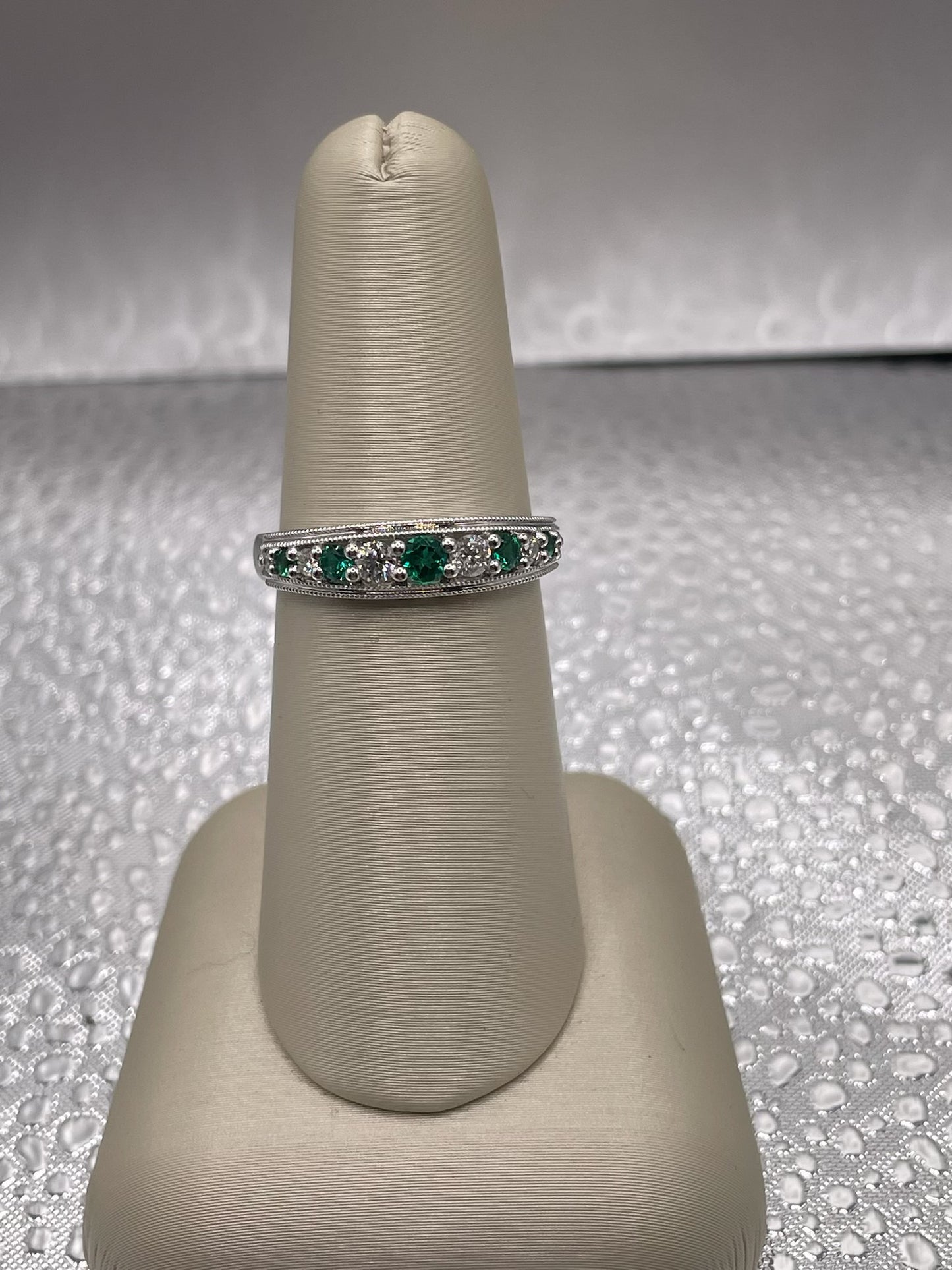 14 K White gold Diamond and Emerald Band