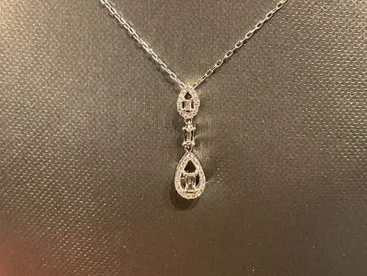 Baguette and Diamond Drop Necklace