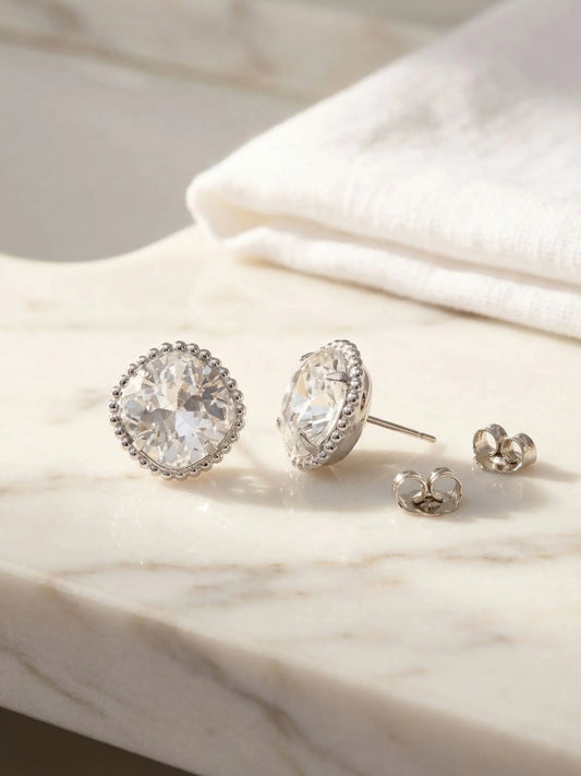 Clear Cushion-Cut Solitaire Stud Earrings