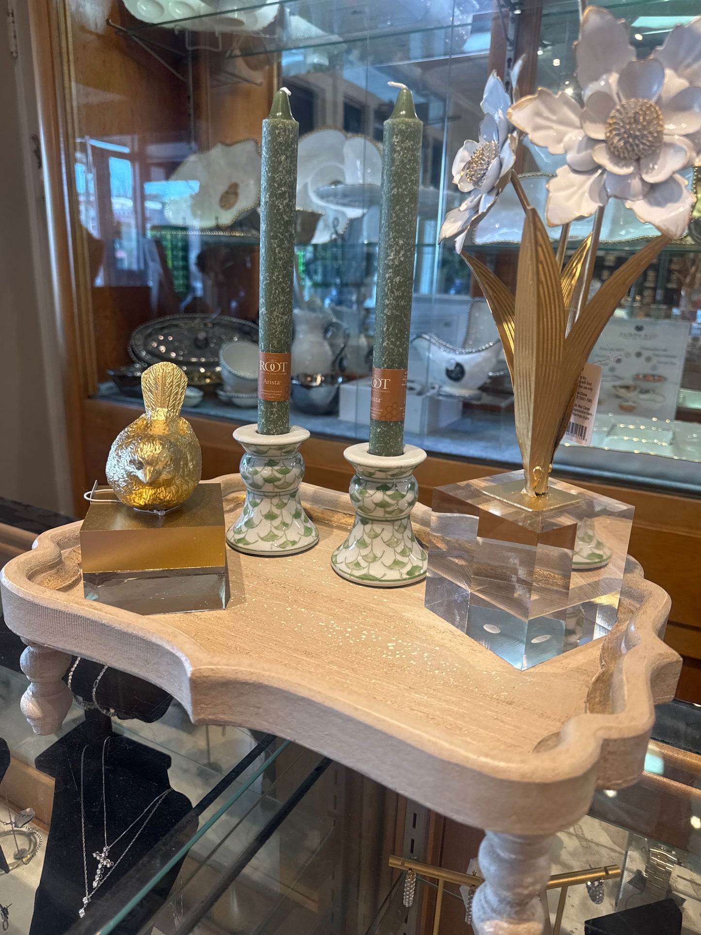 Green and White Candlesticks