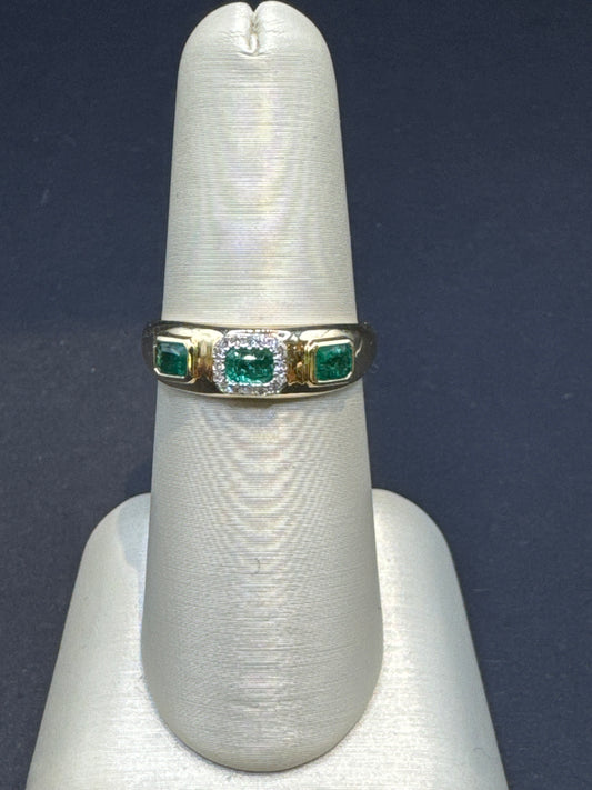 0.53 Carat Emerald & Diamond Band in 14k Gold | Elegant Stackable Ring