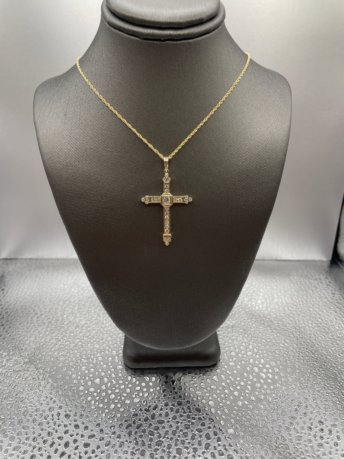 14k Gold and Natural Diamond Cross Necklace