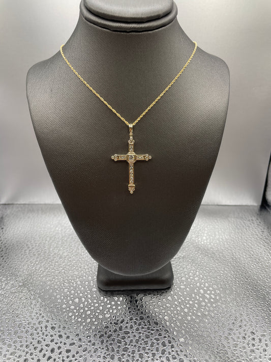 14k Gold and Natural Diamond Cross Necklace