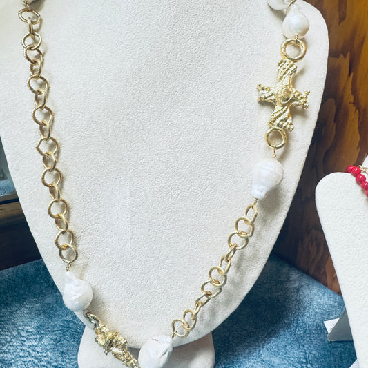 Long Baroque Pearl Cross