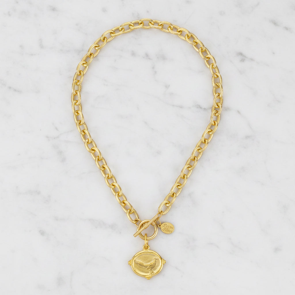 Susan Shaw gold Pheasant Toggle Necklace