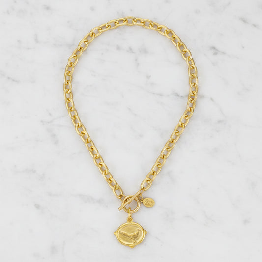 Susan Shaw gold Pheasant Toggle Necklace