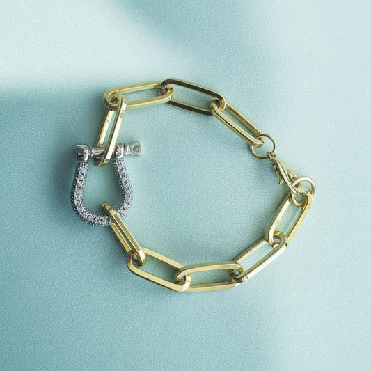 Pave Bolt Paperclip Bracelet