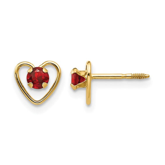 Ruby Birthstone Heart Earrings