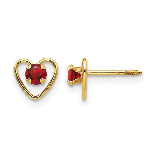 Ruby Birthstone Heart Earrings