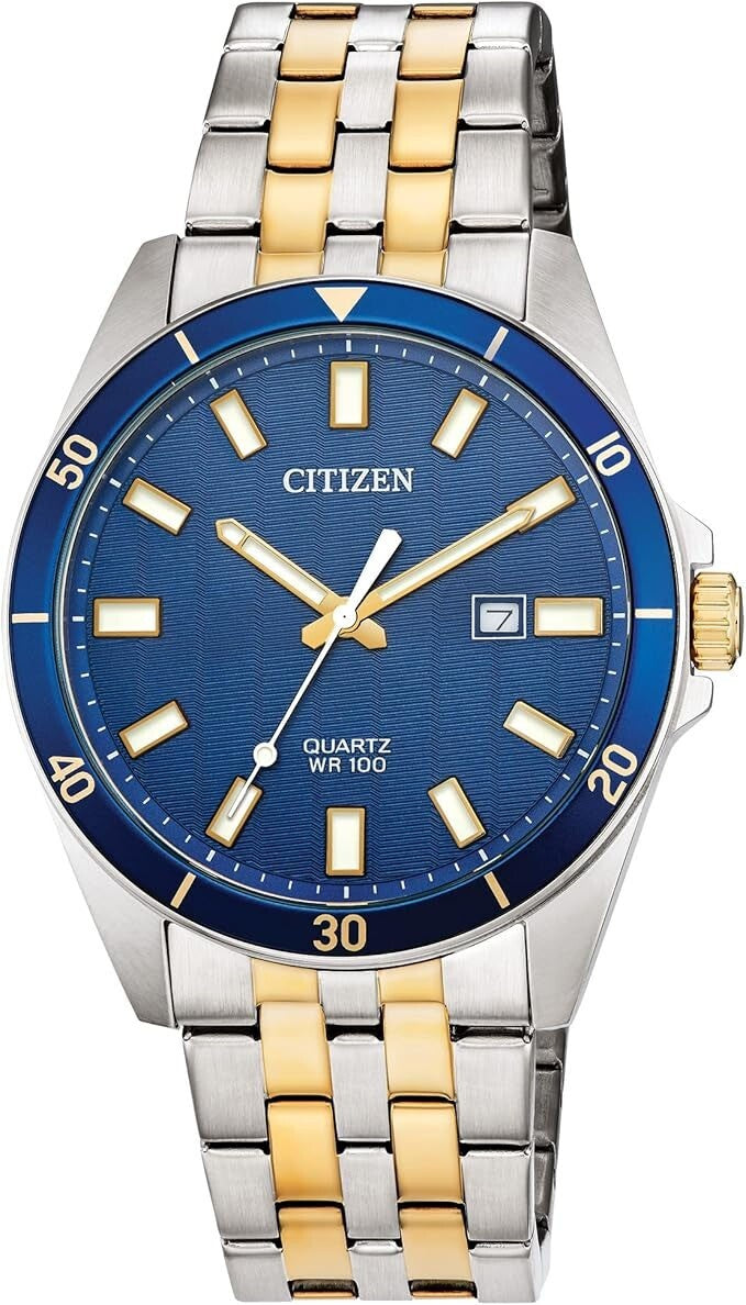 Men's Two Tone Stainless Steel Blue Dial Analog Date Watch
