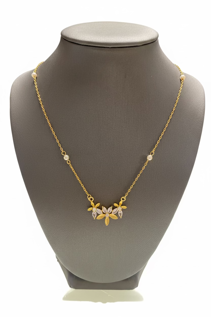 Flower Cluster Necklace with Pearl Stations