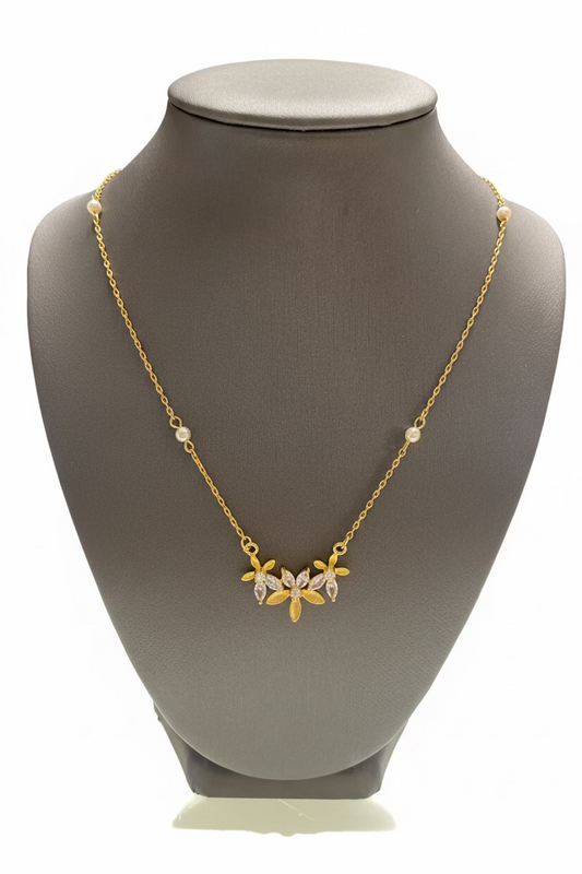 Flower Cluster Necklace with Pearl Stations