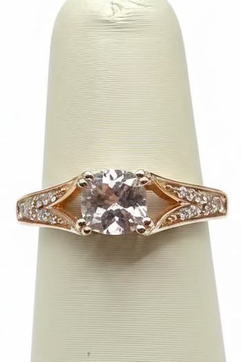 14K Rose Gold Cushion Cut Morganite Ring with Diamond Accents