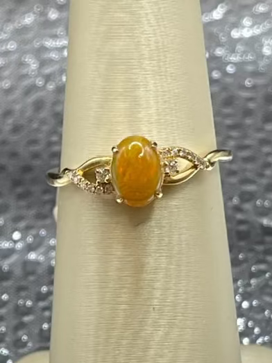 10K Yellow Gold Ethiopian Opal Ring with Diamond Accents