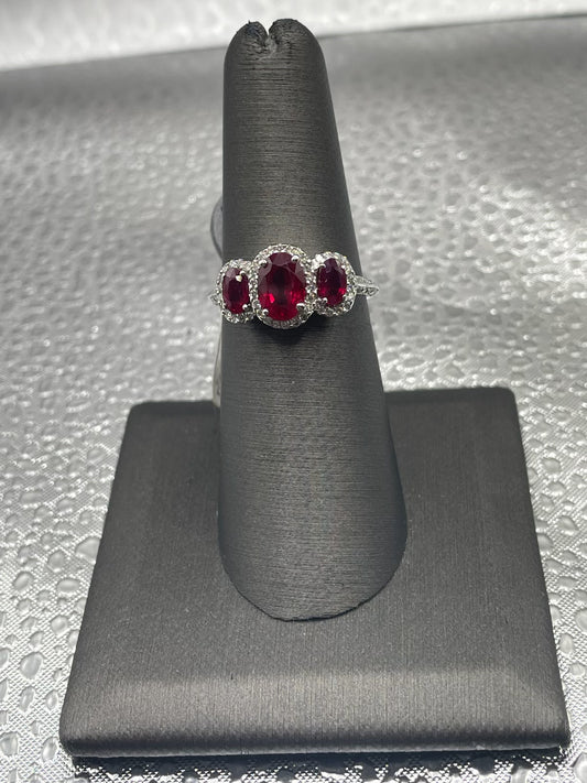 14K White Gold Ruby Ring with Diamond Accents