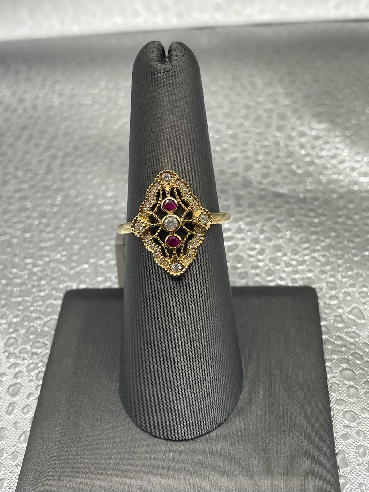 14K Yellow Gold Ruby & Diamond Filigree Ring
