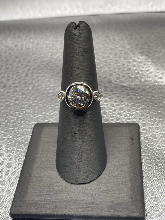 14K White Gold 3.20 Carat Lab Grown Diamond Bezel Ring