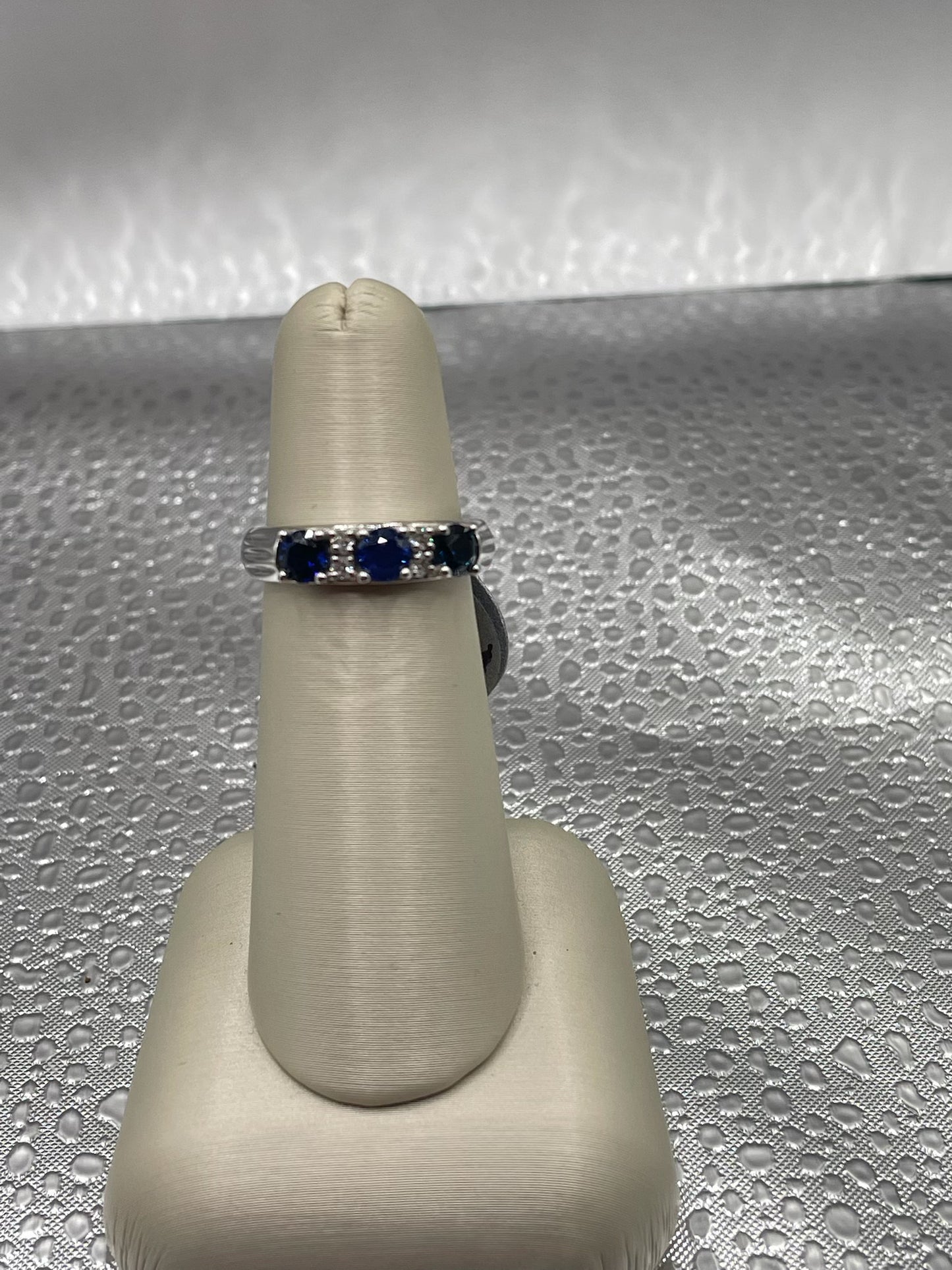 14K White Gold Three-Stone Sapphire & Diamond Band