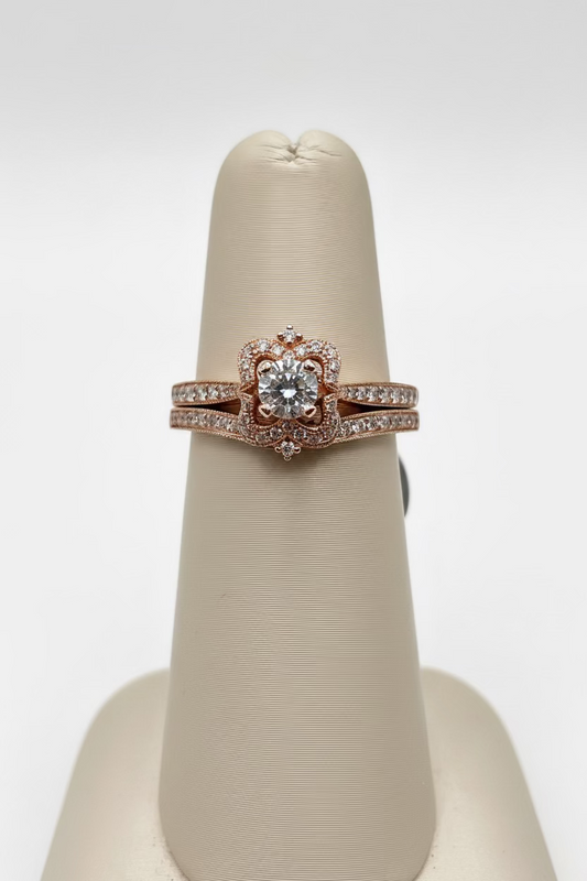 14K Rose Gold Natural Diamond Engagement Ring & Wedding Band Set