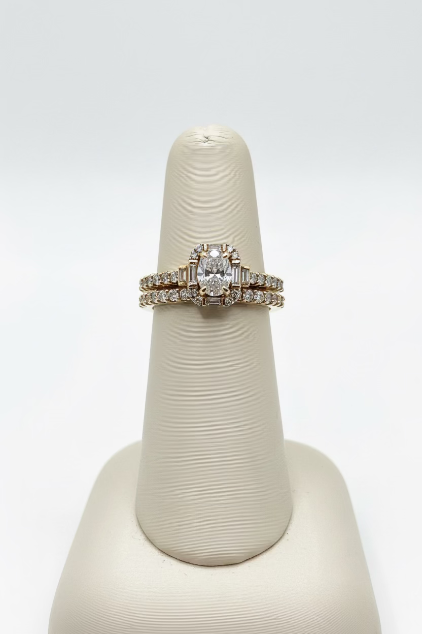 14K Yellow Gold Oval Engagement Ring with Matching Band