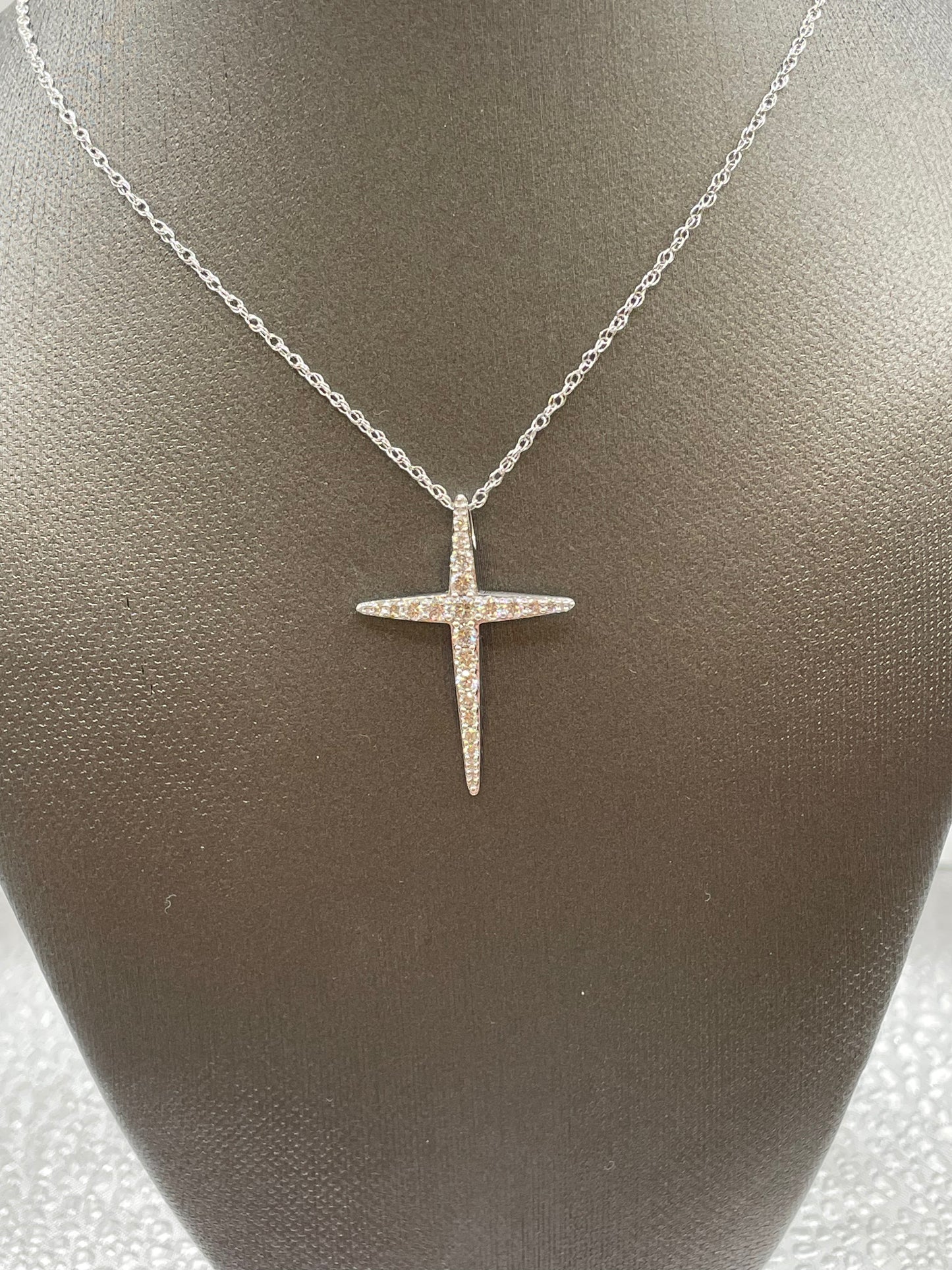 14k White Gold and Diamond Cross Necklace