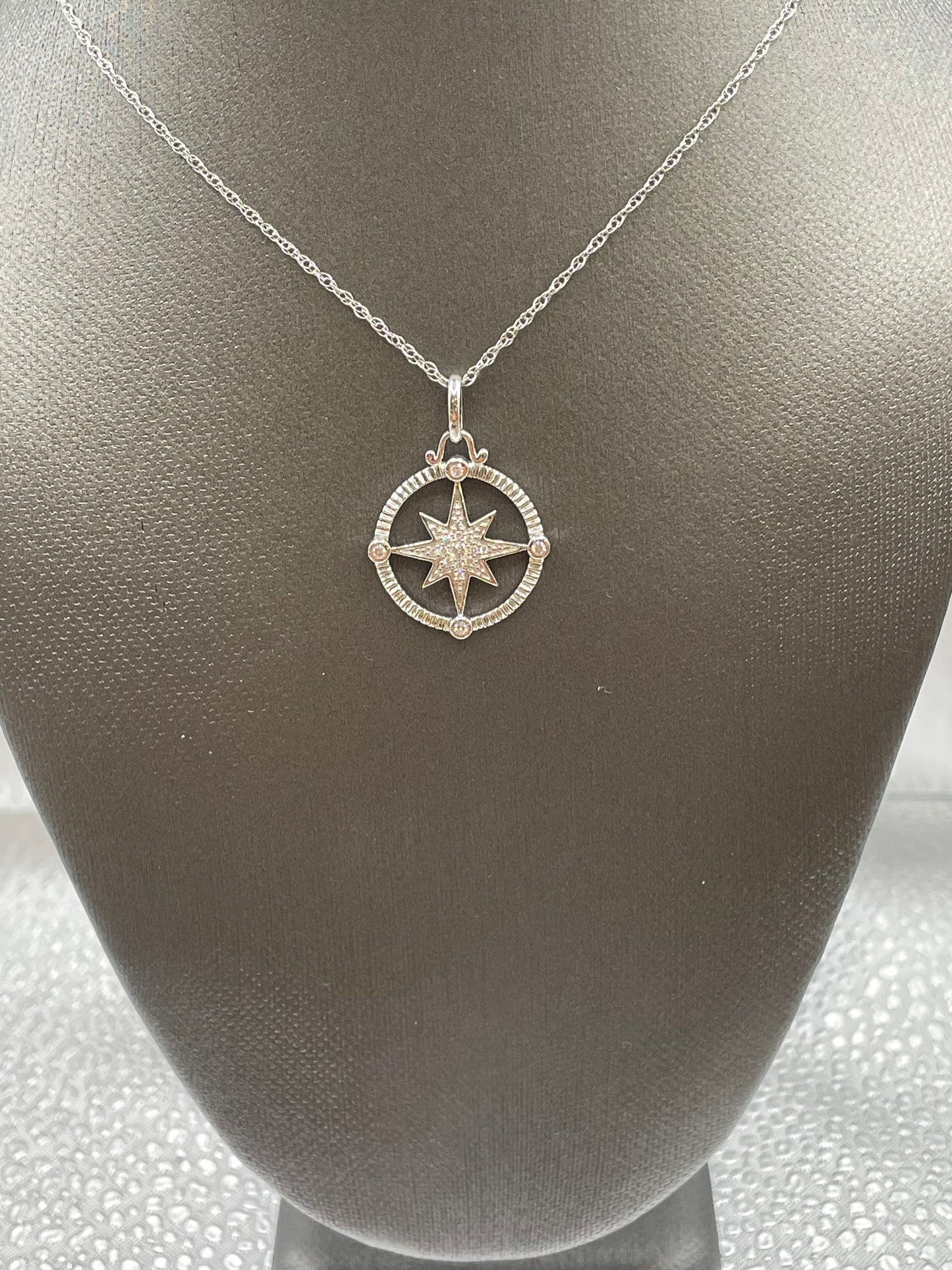 Sterling Silver and Lab Diamond Compass Necklace