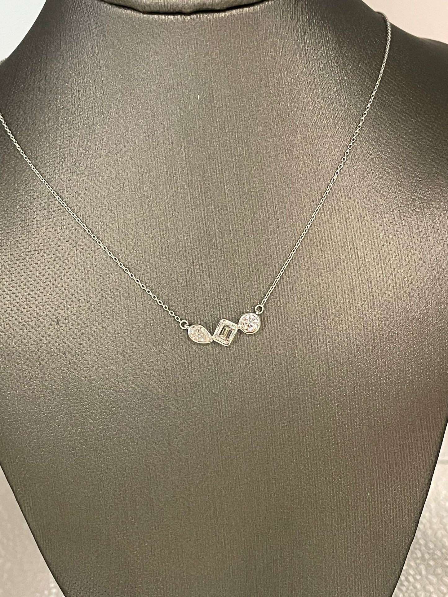 Sterling Silver and Lab Diamond 3 Stone Necklace