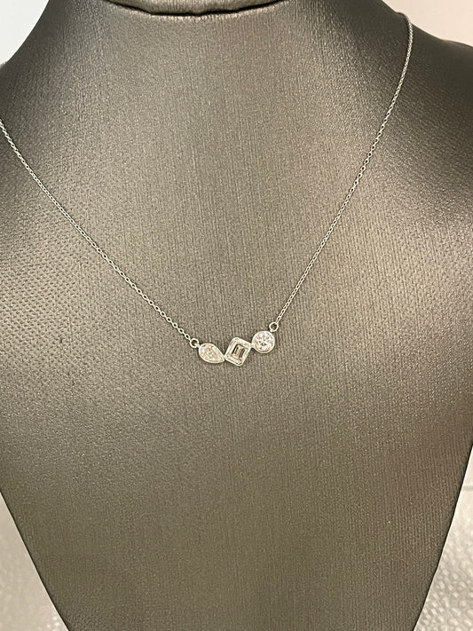 Sterling Silver and Lab Diamond 3 Stone Necklace