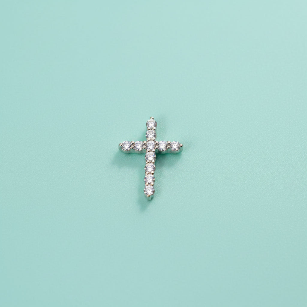 14K White Gold Petite Diamond Cross Pendant