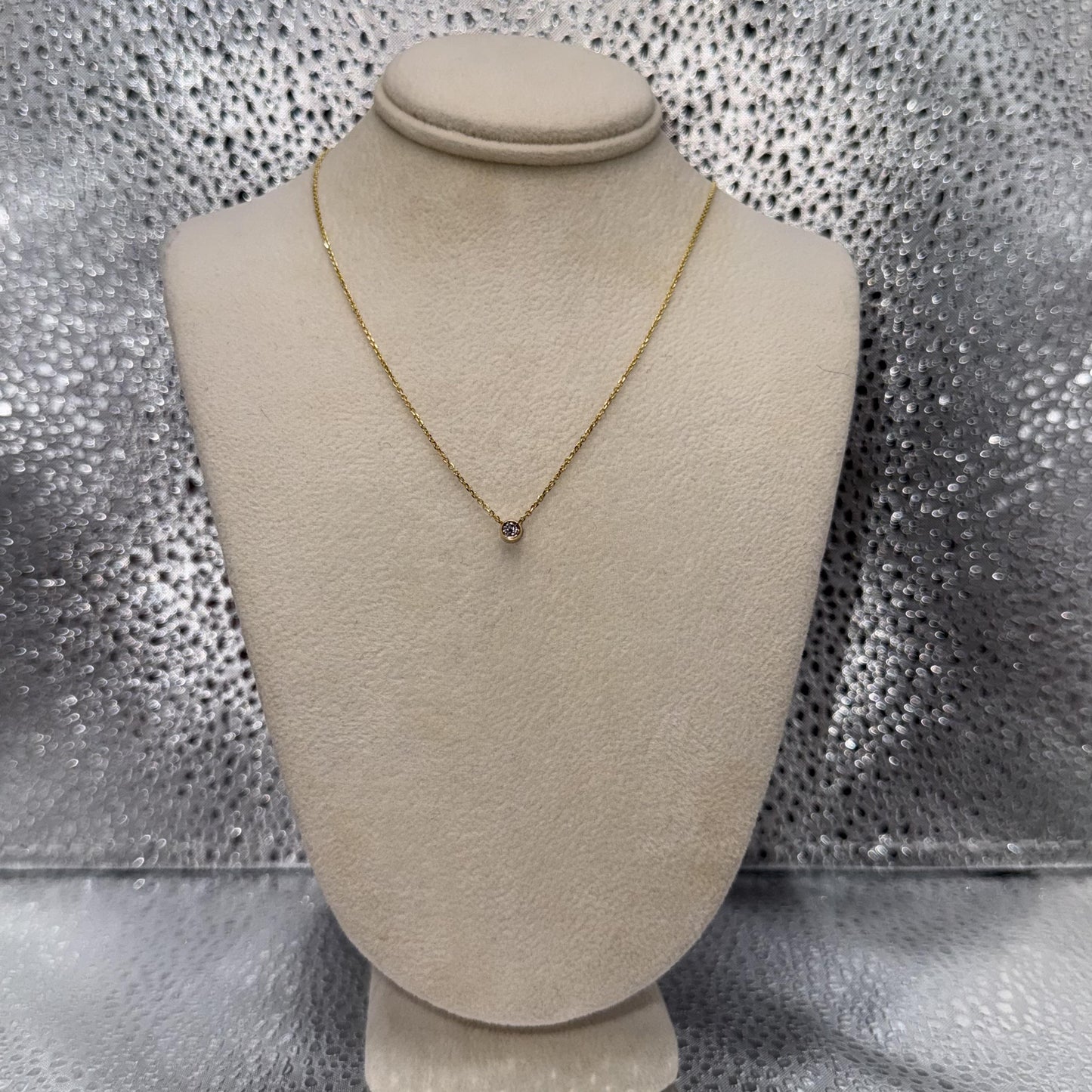 14K Yellow Gold Petite Diamond Bezel Solitaire Necklace