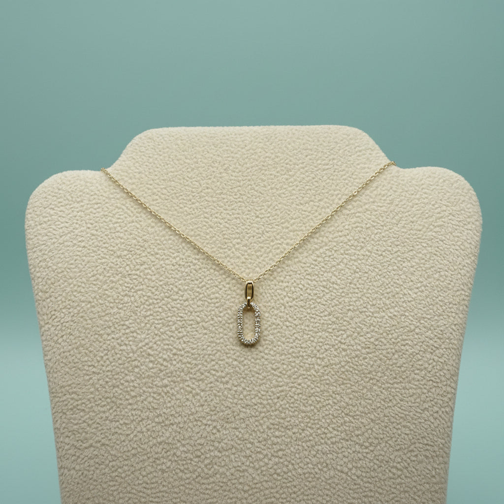 Yellow Gold Open Oval Diamond Pendant Necklace