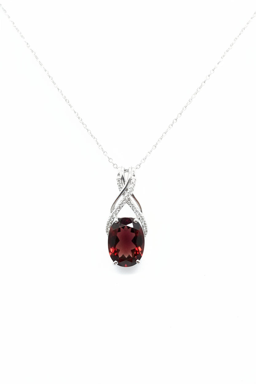 Cushion-Cut Garnet & Diamond Twist Bail Pendant Necklace