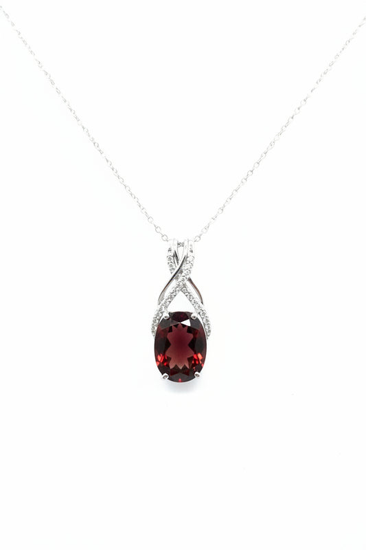 Cushion-Cut Garnet & Diamond Twist Bail Pendant Necklace