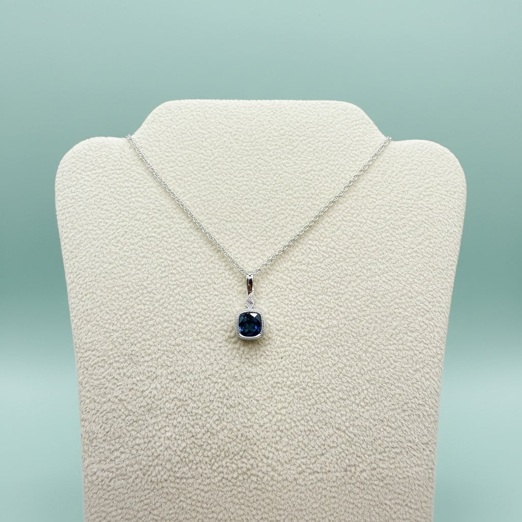 14K White Gold London Blue Topaz Cushion Pendant Necklace – 1.05 ct